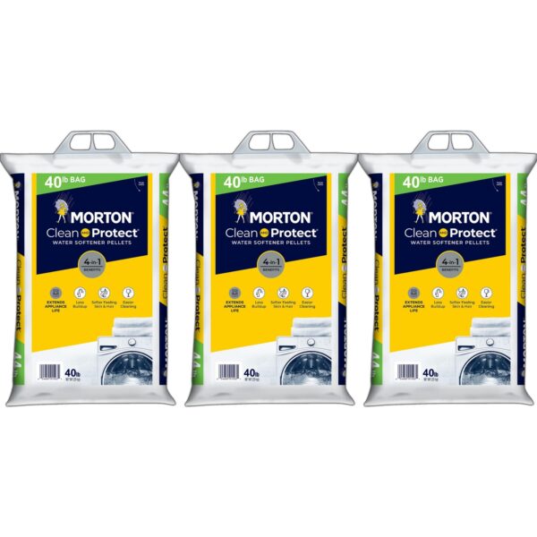 (3 Bags) - 40Lbs per Bag, Morton Clean and Protect Water Softener Salt Pellets